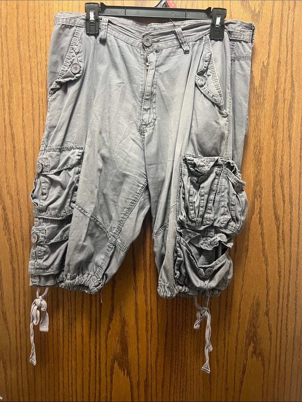 Men's Gray Cargo Capris with Drawstring Hems